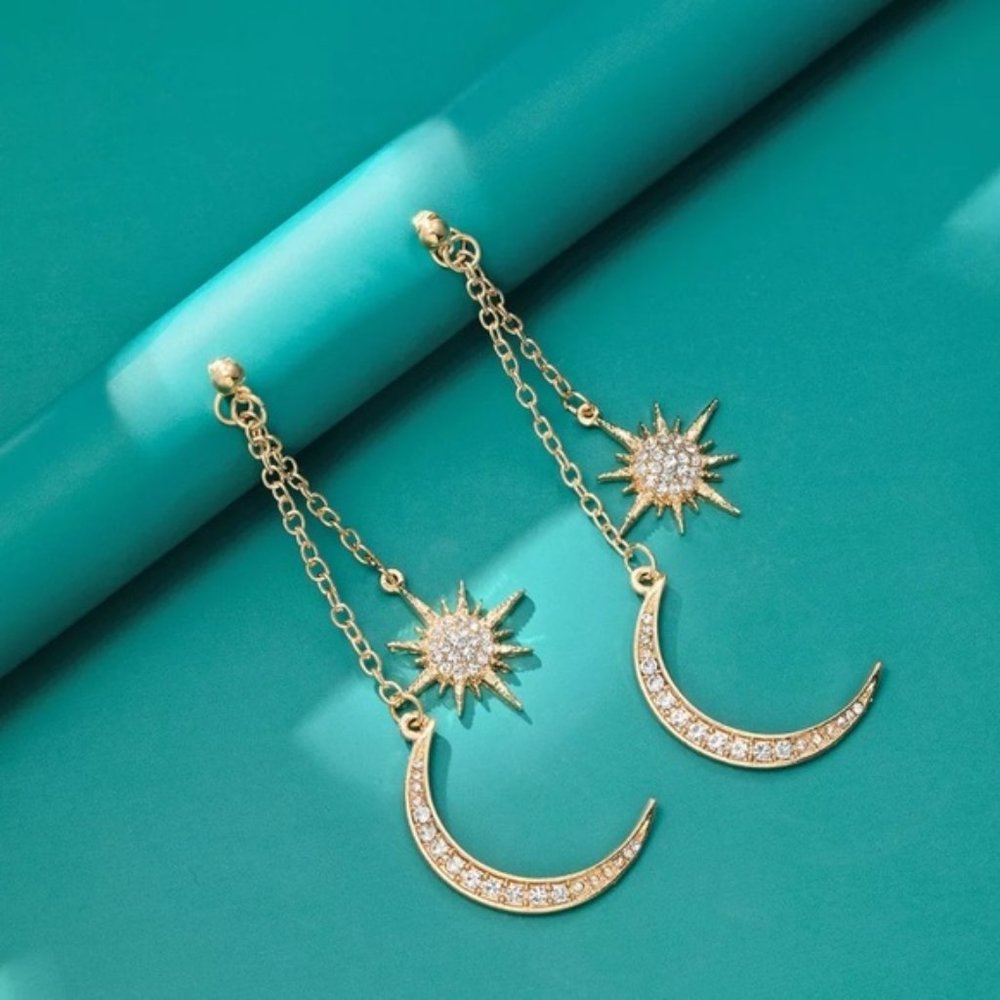 Moon & Stars Long Dangle Earrings